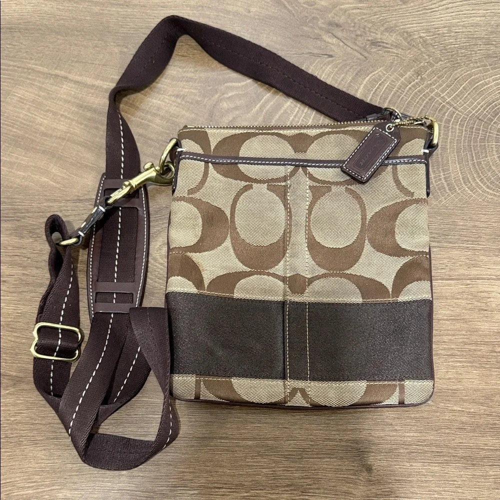 Coach Signature Canvas Crossbody in Brown and Tan - Picture 1 of 4
